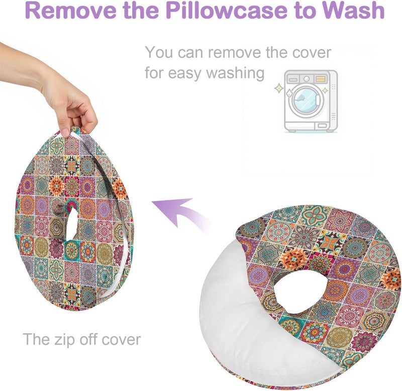 BVOKQUC Ear Piercing Pillow for Side Sleepers with Washable Cover Pillows with Holes for Ear Pain,Donut Pillow for Adults CNH Ear Pain Relief Pressure Sores Ear Pillow with Hole in Center - Image 2